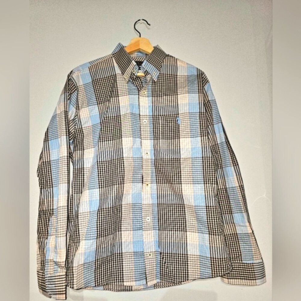Ralph Lauren Mens Large Custom Fit Button Down Shirt Plaid Long Sleeve